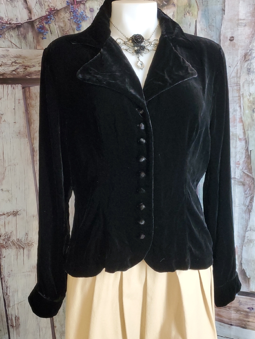 J Peterman 14 Black Velvet Button-Front Jacket Blouse un-lined shrug - Picture 2 of 6